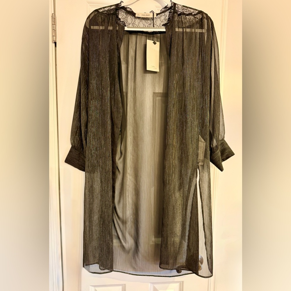 Zara Black/ Gold Sheer Duster Cardigan - Picture 7 of 14